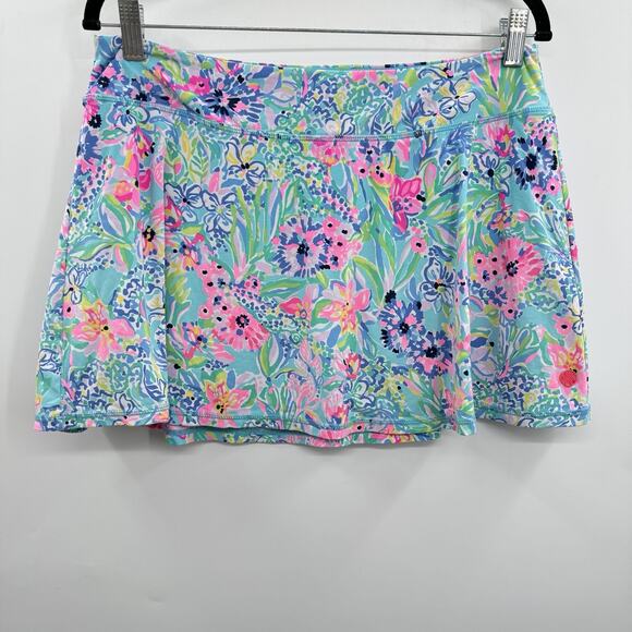 Lilly Pulitzer Luxletic Aila Skort Sz L Blue Multi Floral Print UPF50+ Nylon - Picture 1 of 10